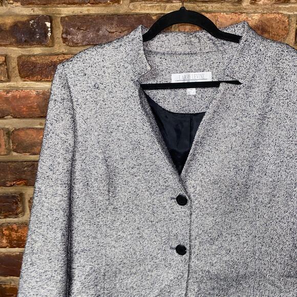 Larry Levine Vintage Black White Tweed 2-Button Long Blazer Jacket Women's 14 - Picture 2 of 7